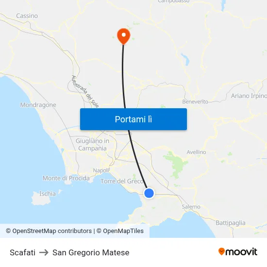 Scafati to San Gregorio Matese map