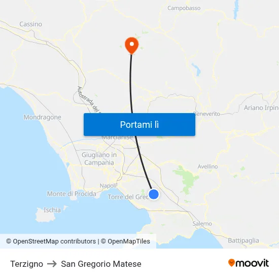 Terzigno to San Gregorio Matese map