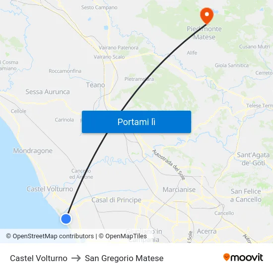 Castel Volturno to San Gregorio Matese map