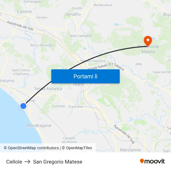 Cellole to San Gregorio Matese map