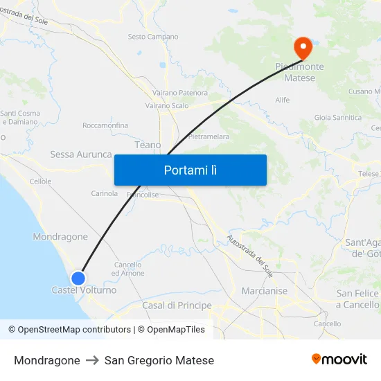 Mondragone to San Gregorio Matese map