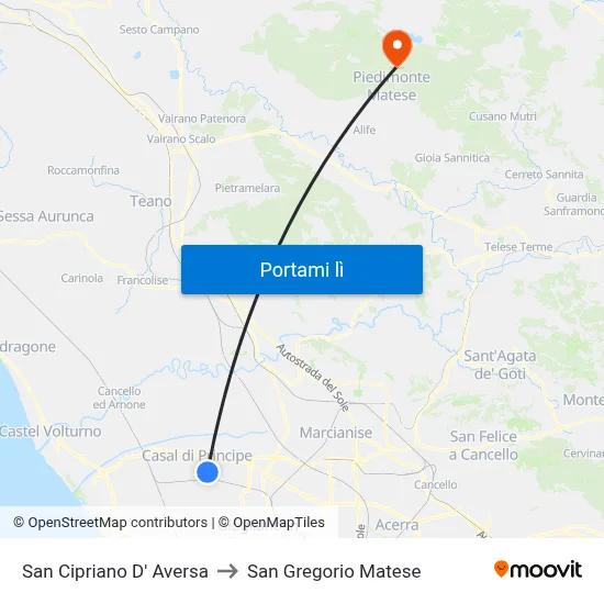 San Cipriano D' Aversa to San Gregorio Matese map