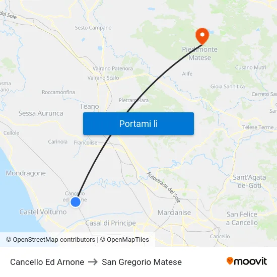 Cancello Ed Arnone to San Gregorio Matese map