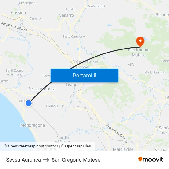 Sessa Aurunca to San Gregorio Matese map