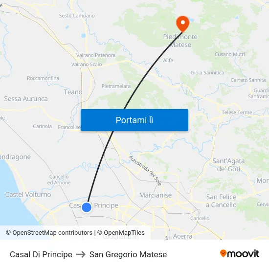 Casal Di Principe to San Gregorio Matese map