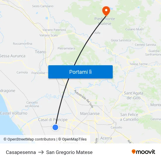 Casapesenna to San Gregorio Matese map