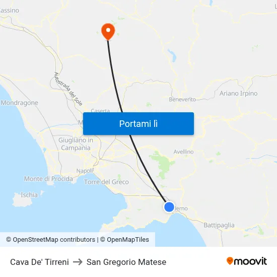 Cava De' Tirreni to San Gregorio Matese map