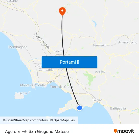 Agerola to San Gregorio Matese map
