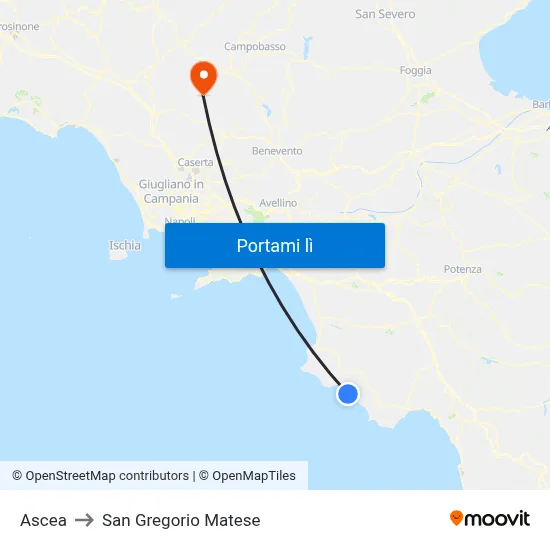 Ascea to San Gregorio Matese map