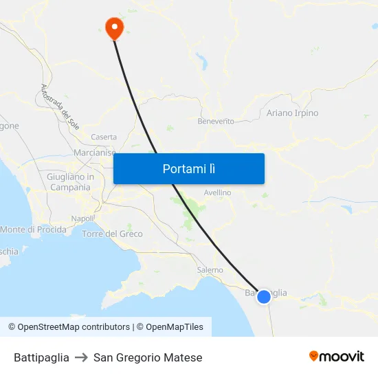 Battipaglia to San Gregorio Matese map