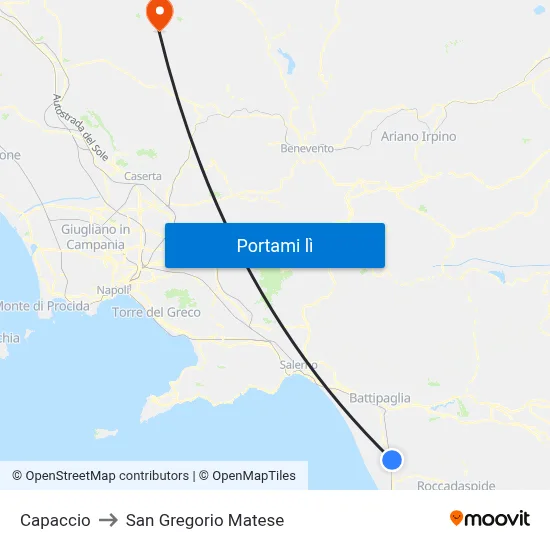 Capaccio to San Gregorio Matese map