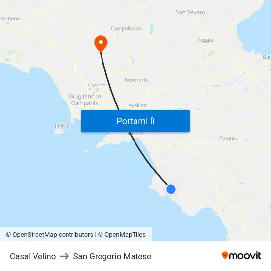 Casal Velino to San Gregorio Matese map