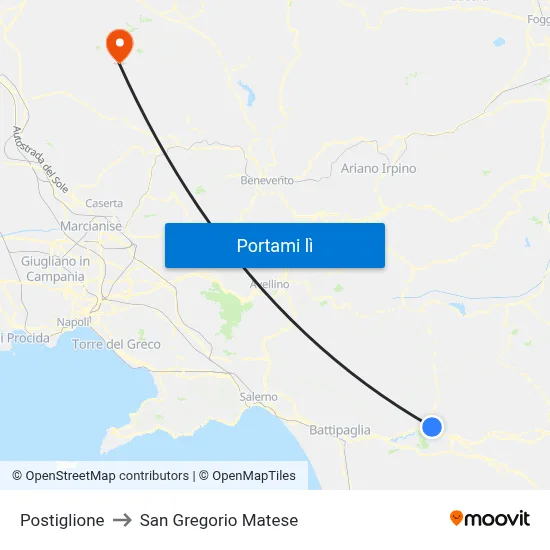 Postiglione to San Gregorio Matese map