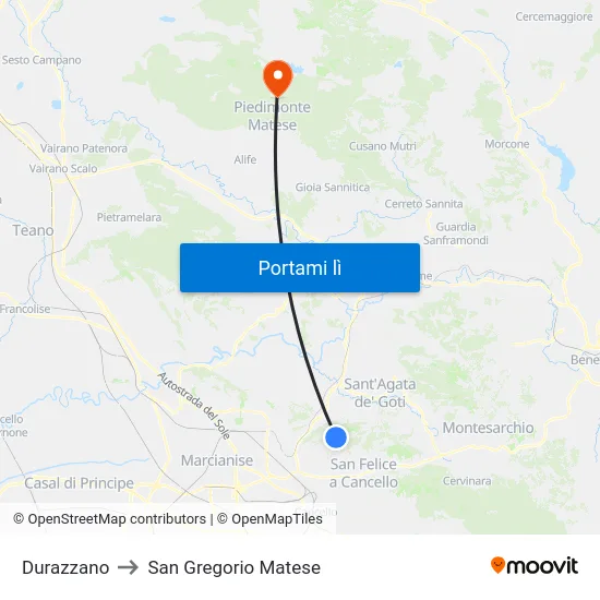 Durazzano to San Gregorio Matese map