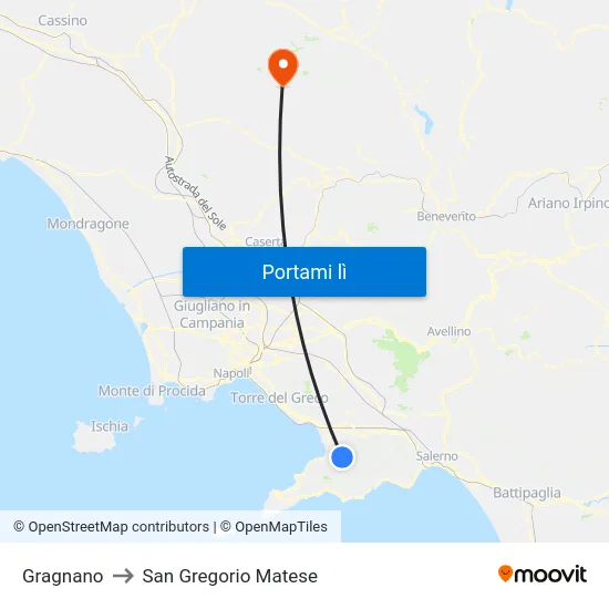 Gragnano to San Gregorio Matese map