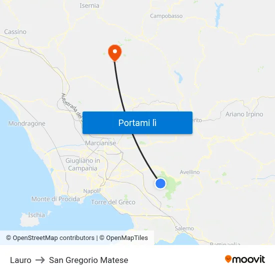 Lauro to San Gregorio Matese map