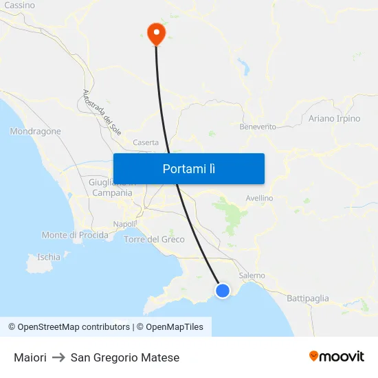 Maiori to San Gregorio Matese map