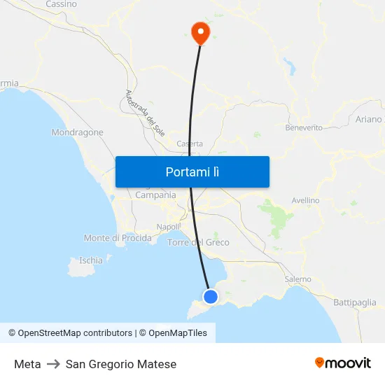 Meta to San Gregorio Matese map