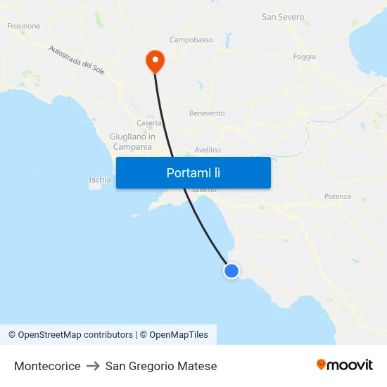 Montecorice to San Gregorio Matese map