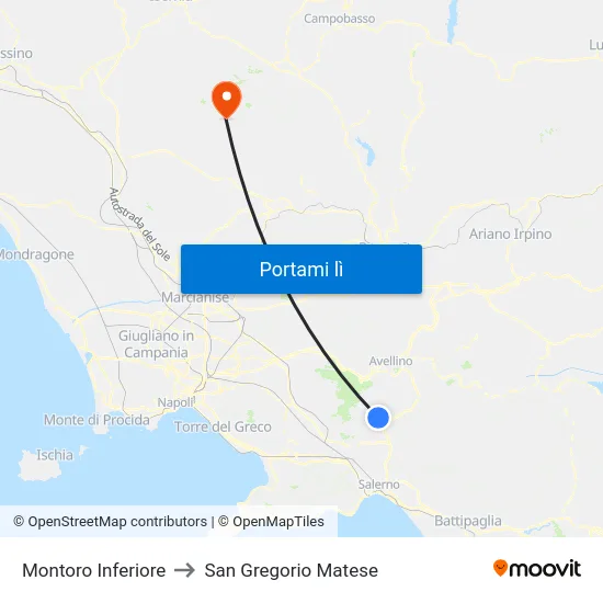 Montoro Inferiore to San Gregorio Matese map