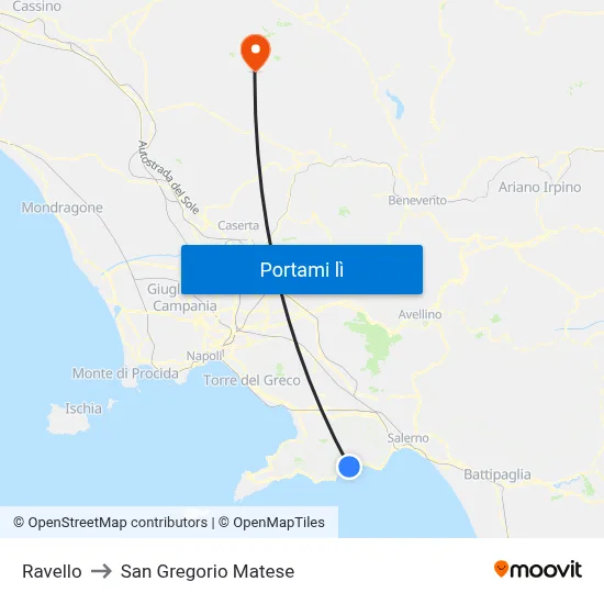 Ravello to San Gregorio Matese map
