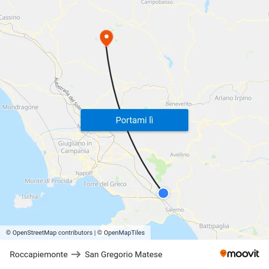 Roccapiemonte to San Gregorio Matese map