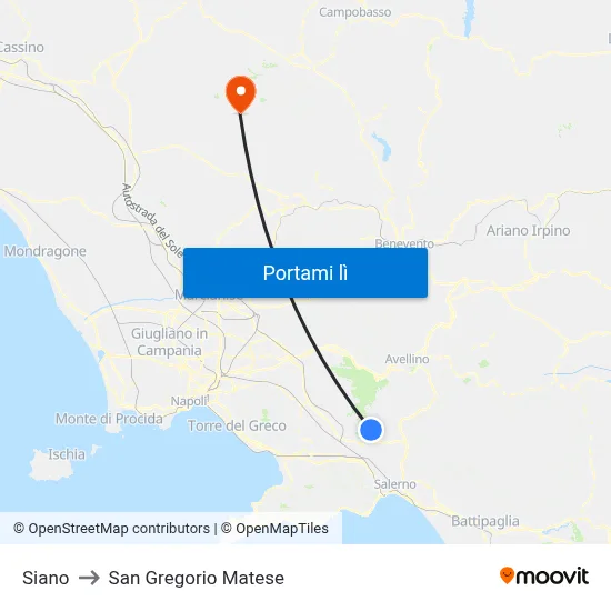 Siano to San Gregorio Matese map