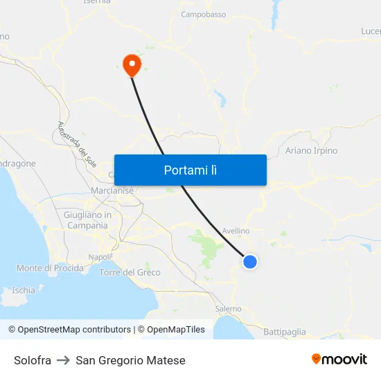 Solofra to San Gregorio Matese map