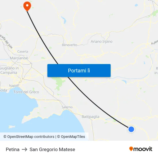 Petina to San Gregorio Matese map