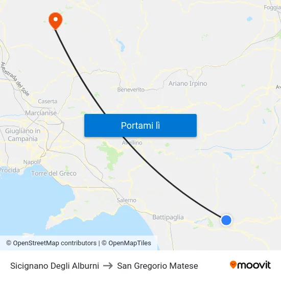 Sicignano Degli Alburni to San Gregorio Matese map