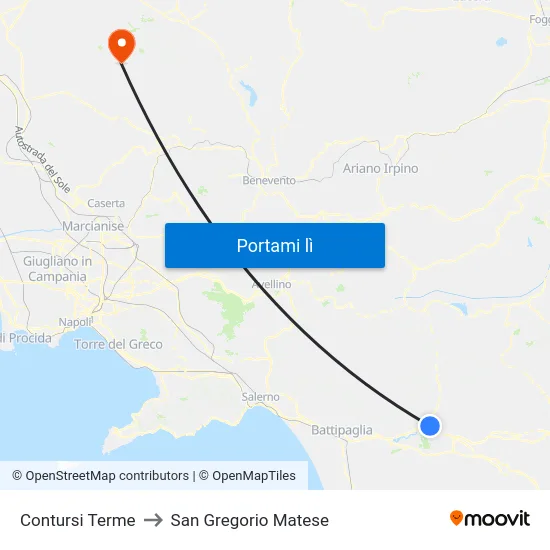 Contursi Terme to San Gregorio Matese map