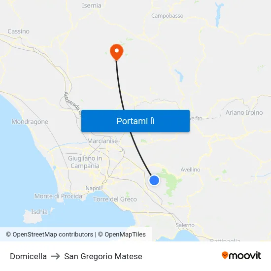 Domicella to San Gregorio Matese map