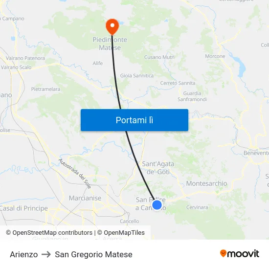 Arienzo to San Gregorio Matese map