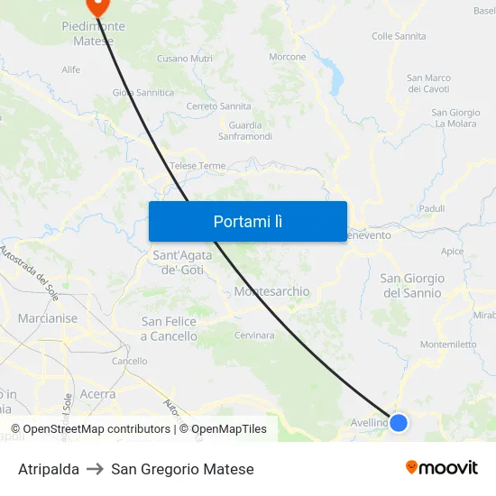 Atripalda to San Gregorio Matese map