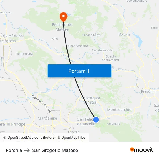 Forchia to San Gregorio Matese map