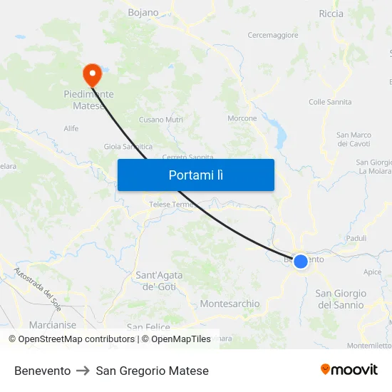 Benevento to San Gregorio Matese map