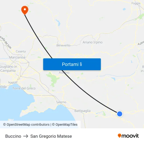 Buccino to San Gregorio Matese map