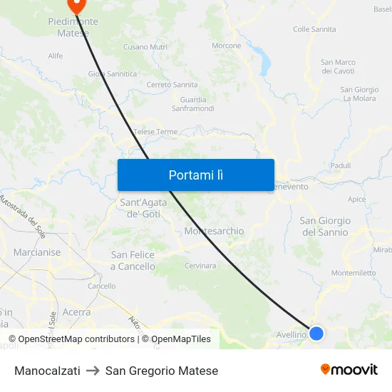 Manocalzati to San Gregorio Matese map