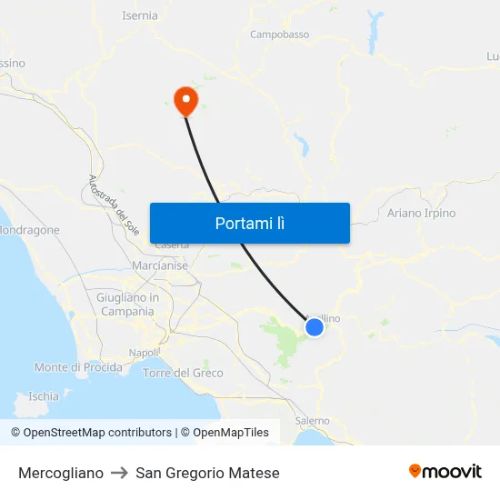 Mercogliano to San Gregorio Matese map