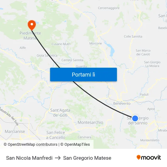 San Nicola Manfredi to San Gregorio Matese map
