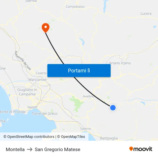 Montella to San Gregorio Matese map