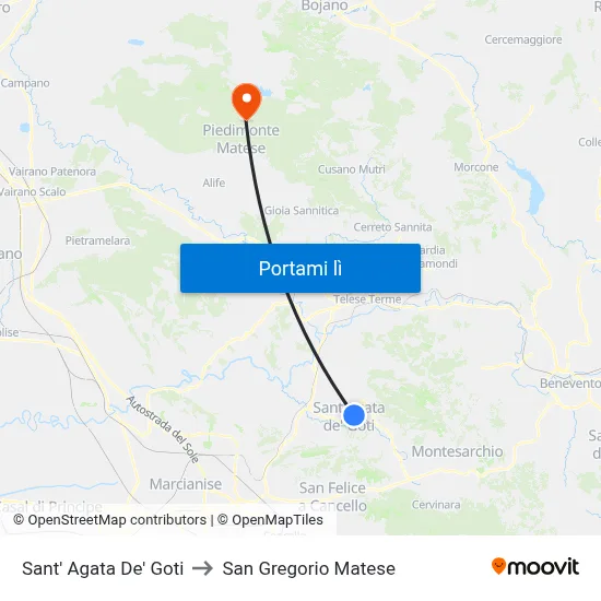 Sant' Agata De' Goti to San Gregorio Matese map