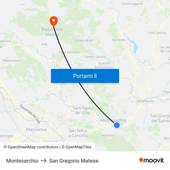 Montesarchio to San Gregorio Matese map