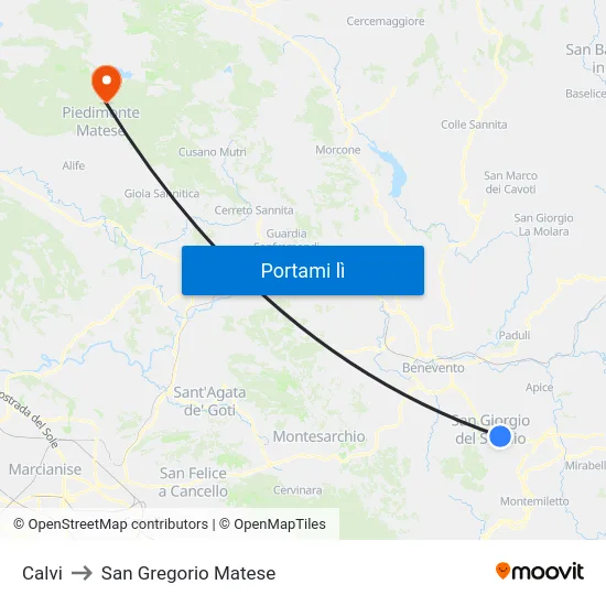 Calvi to San Gregorio Matese map