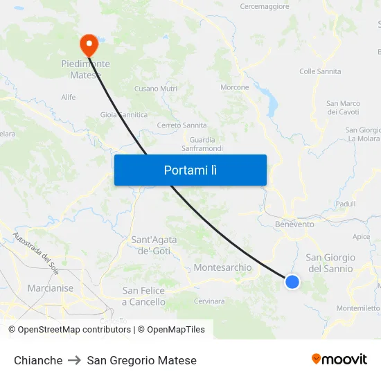 Chianche to San Gregorio Matese map