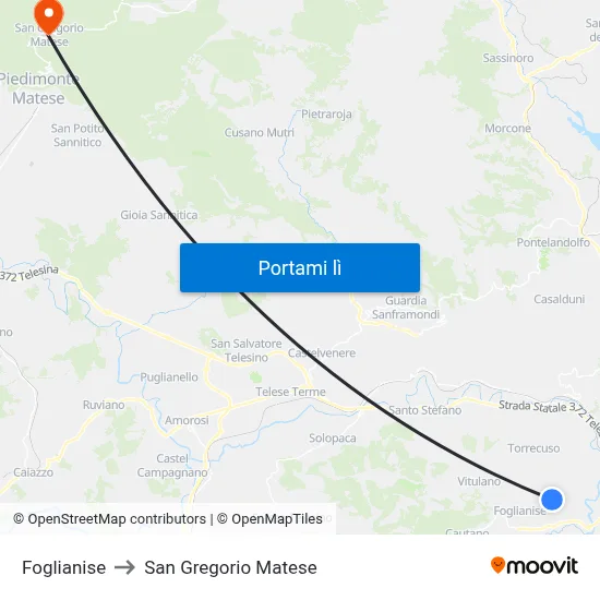 Foglianise to San Gregorio Matese map