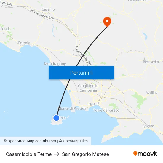 Casamicciola Terme to San Gregorio Matese map