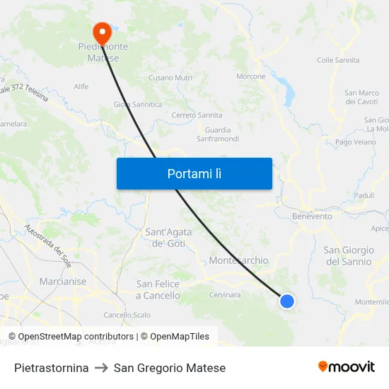 Pietrastornina to San Gregorio Matese map