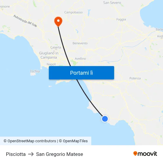 Pisciotta to San Gregorio Matese map