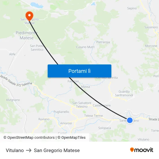 Vitulano to San Gregorio Matese map